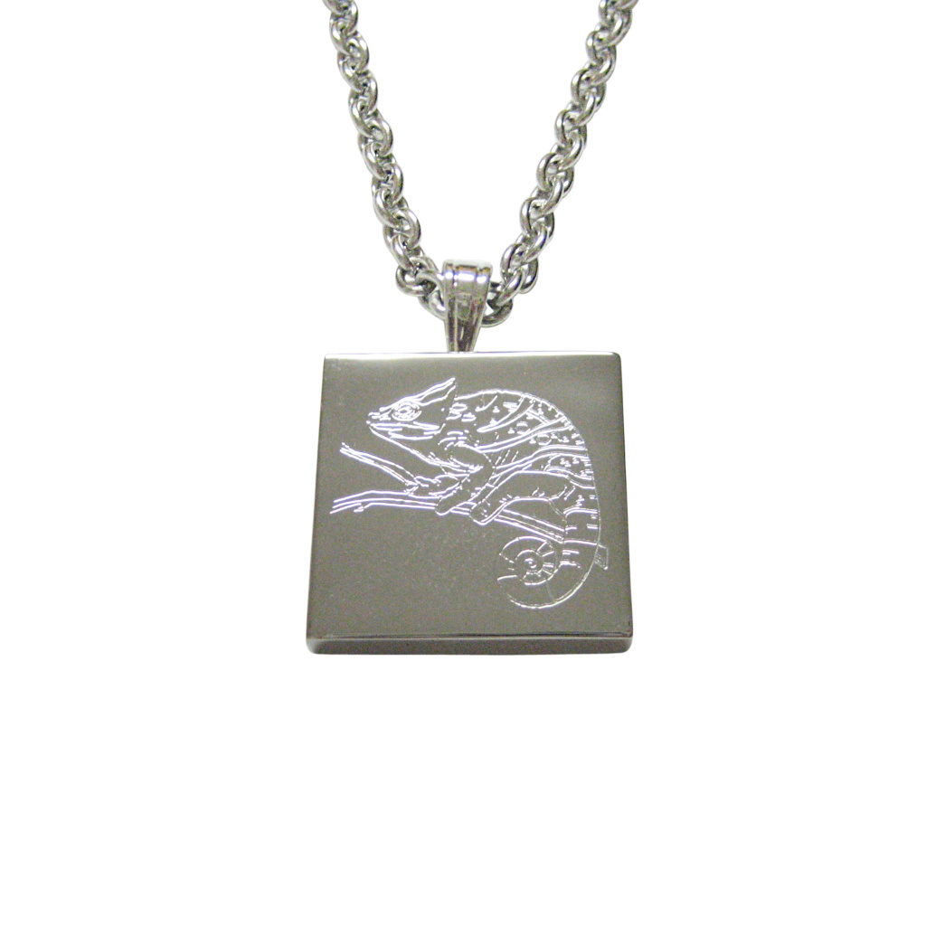 Silver Toned Etched Chameleon Unisex Necklace